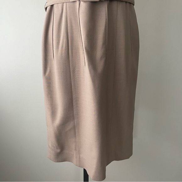 Lafayette 148 New York Luxury Belted Sleeveless Midi Sheath Dress Tan Size 10 - Picture 4 of 11